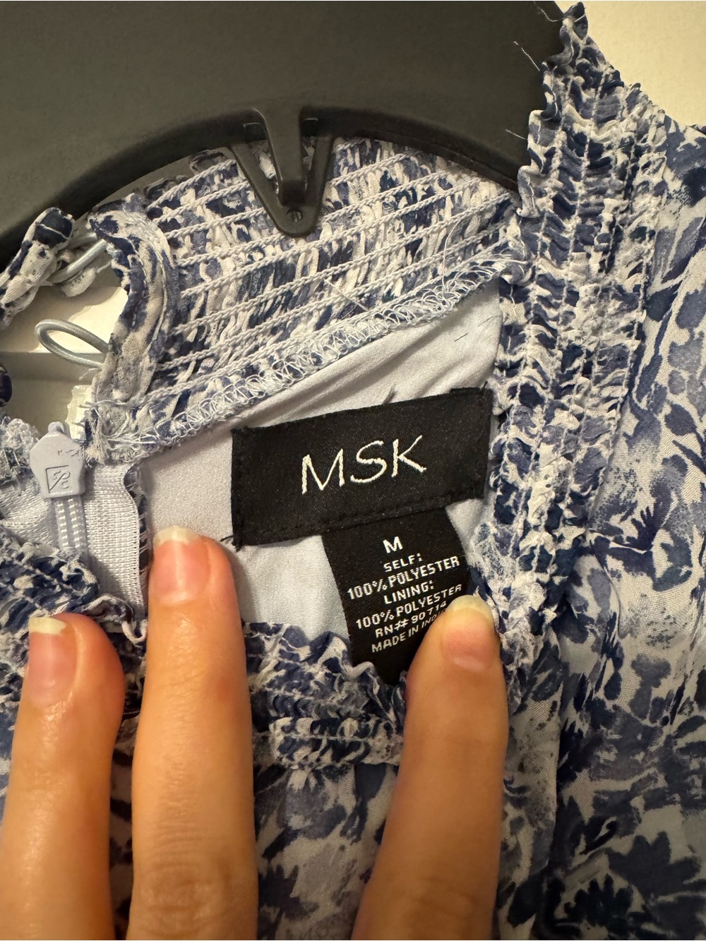 MSK Navy and White Floral Smocked Jumpsuit - Picture 1 of 2